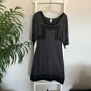 Signature by Sangria Gray Knit Midi Dress with Black Trim